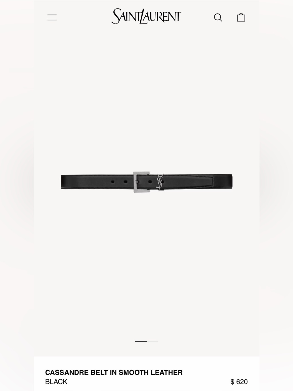 Saint Laurent Cassandre Black Leather Belt With Silver Ysl Logo